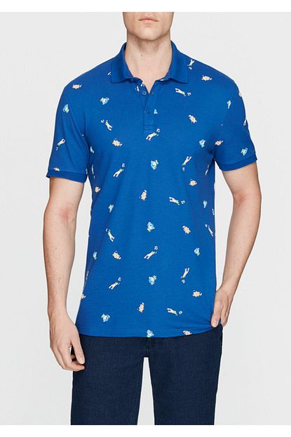 Mavi Erkek Baskili Polo Yaka T Shirt Parlak Mavi 065502 28724 Trendyol