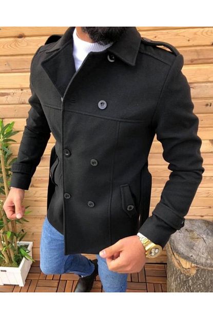 Northstyle Erkek Siyah Slim Fit Dar Kesim Kemerli Kase Trenc Kaban Trendyol