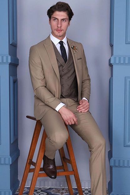 Seyis Ramolli Erkek Acik Kahverengi Slim Fit Takim Elbise Trendyol
