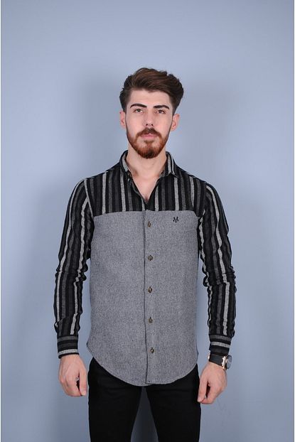 Parsstore Erkek Gri Dikey Serit Desenli Oduncu Gomlegi Trendyol