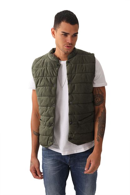 Densmood Erkek Haki Slim Fit Sisme Yelek Trendyol