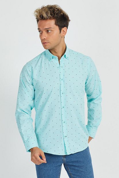Enuygunenmoda Erkek Su Yesili Slim Fit Keten Gomlek Trendyol