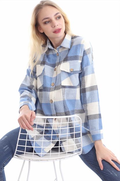 Mixmoda Kadin Mavi Oduncu Gomlek Trendyol