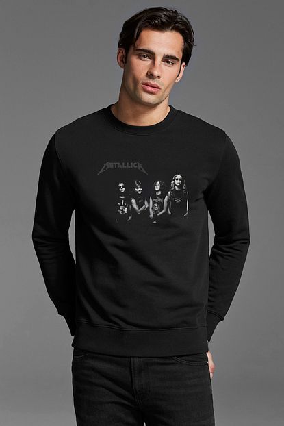 Collage Metallica Black Album Metal Rock Music Baskili Siyah Erkek Orme Sweatshirt Uzun Kol Trendyol