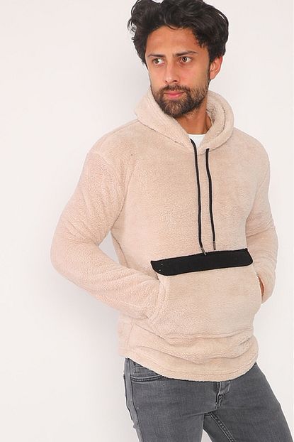 Sedtu Erkek Pudra Pelus Kanguru Cepli Kapusonlu Sweatshirt Trendyol