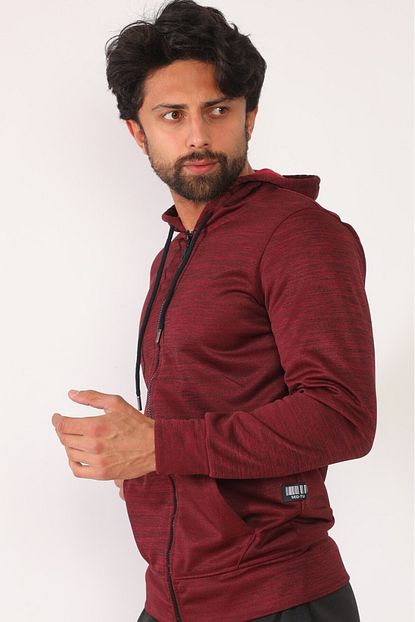 Sedtu Erkek Bordo Basic Kapusonlu Fermuarli Sweatshirt Trendyol