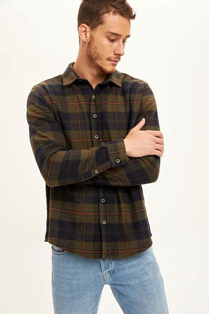Defacto Erkek D Khaki Regular Fit Uzun Kollu Oduncu Gomlek S9275az20wn Trendyol