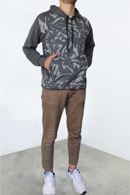 Tampap Erkek Gri Kapsonlu Orta Kalin Kislik Sweatshirt Trendyol