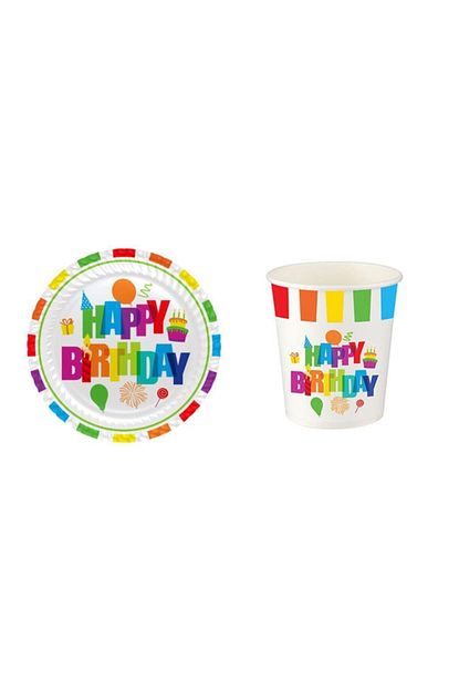Kullanatparty Beyaz Dogum Gunu Baskili Karton Tabak Ve Bardak Set 16 Adet Trendyol