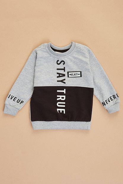 Fulla Moda Erkek Cocuk Gri Yazi Baskili Sweatshirt Trendyol