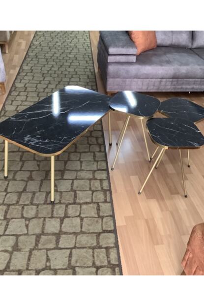 Izmir Alinda Mobilya Gold Detayli Orta Sehpa Ve 3 Lu Zigon Sehpa Kombini Trendyol
