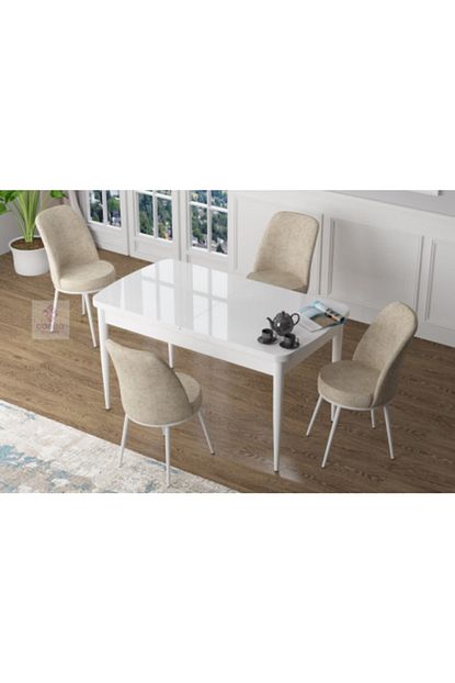Canisa Concept Zen Serisi Mdf Acilabilir Mutfak Masasi Takimi Yemek Masasi Takimi Beyaz Masa 4 Krem Sandalye Trendyol