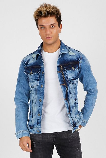 Denim Republic Erkek Acik Mavi Yirtikli Kot Ceket Trendyol