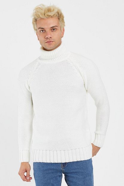 Enuygunenmoda Erkek Beyaz Slim Fit Uzun Kol Bogazli Kazak Trendyol