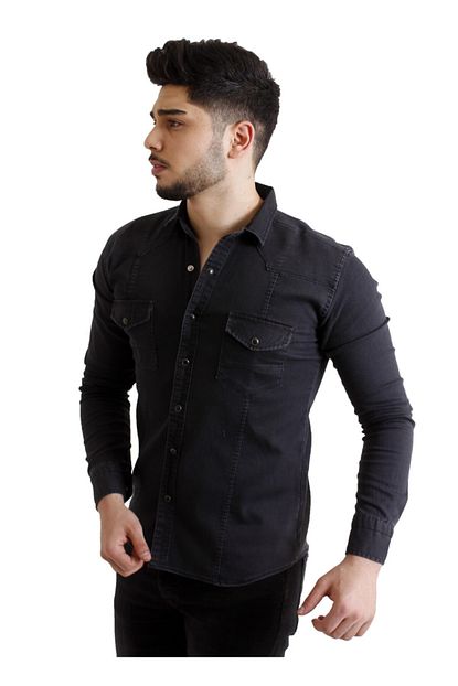 Stil Kombin Erkek Siyah Barkod Ince Seritli Kot Gomlek Trendyol