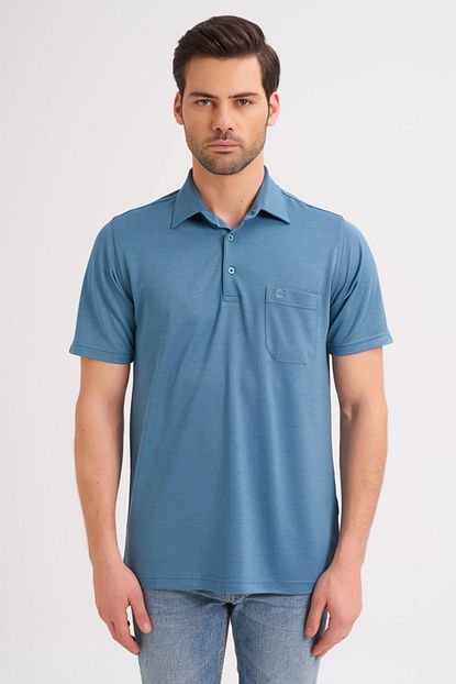 Cizgi Triko Erkek Mavi Duz Renk Gunluk Cep Detayli Polo Yaka T Shirt Trendyol