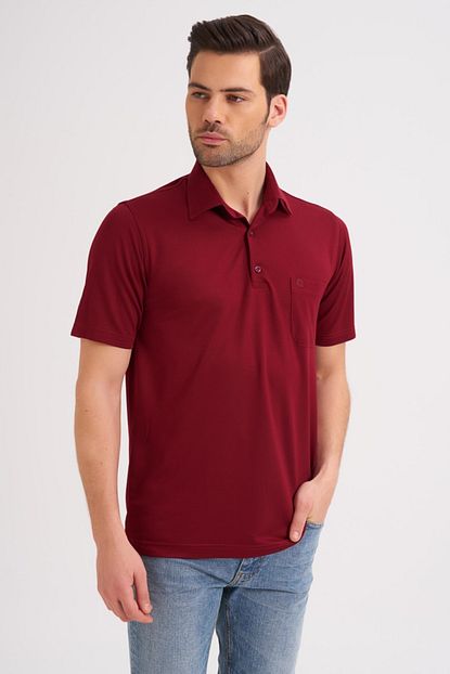 Cizgi Triko Erkek Bordo Duz Renk Gunluk Cep Detayli Polo Yaka T Shirt Trendyol