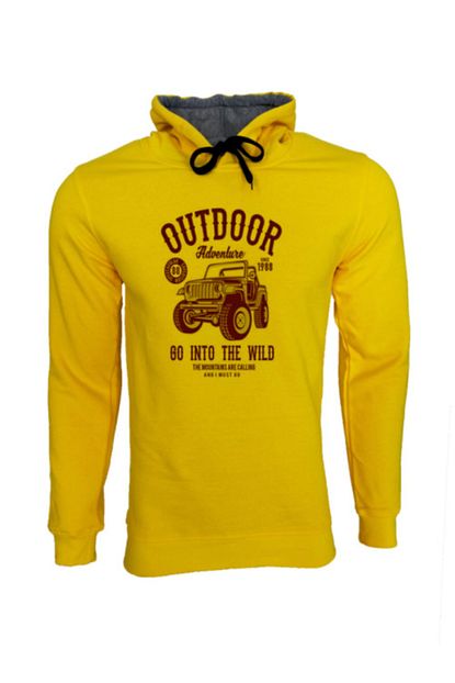 Raf Coll Unisex Outdoor Jeep Baskili Sari Kapsonlu Sweatshirt Trendyol