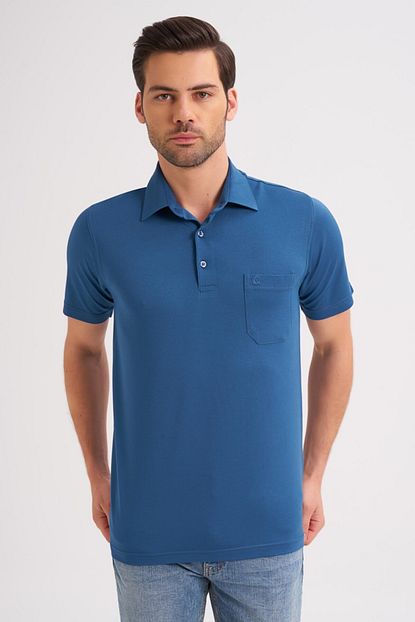 Cizgi Triko Erkek Lacivert Battal Boy Polo Yaka Duz Renk Gunluk Cep Detayli T Shirt Trendyol