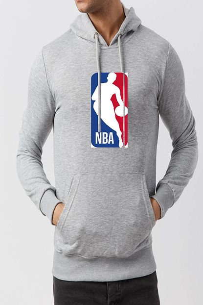 Taptarz Erkek Gri Kapsonlu Nba Baskili Sweatshirt Trendyol