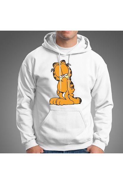 Grif Erkek Beyaz Garfield Baskili Sweatshirt Hoodie Trendyol