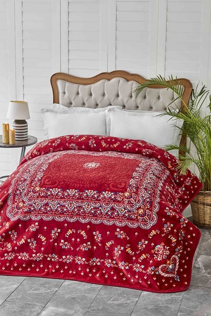 Karaca Home Mihver Kirmizi Cift Kisilik Pano Embosy Battaniye Trendyol