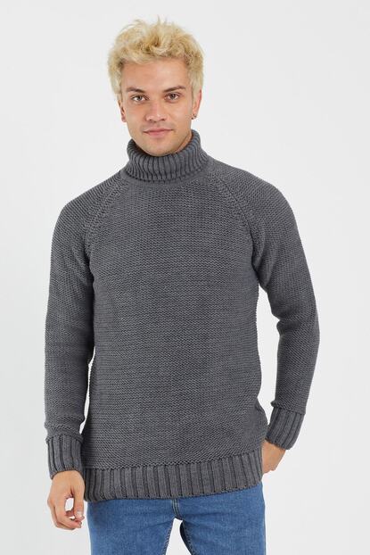 Enuygunenmoda Slim Fit Erkek Uzun Kol Bogazli Kazak Antrasit Trendyol