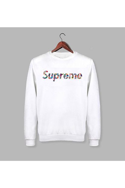 Grif Erkek Beyaz Supreme Baskili Sweatshirt Trendyol