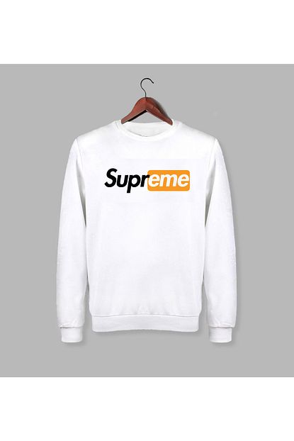Grif Erkek Beyaz Supreme Baskili Sweatshirt Trendyol