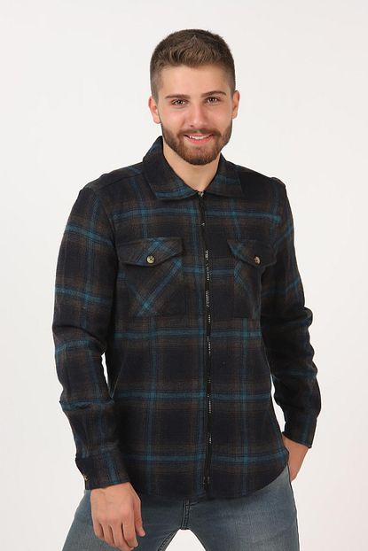 Tena Moda Erkek Petrol Cift Cep Oversize Ekoseli Ceket Trendyol