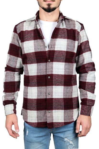 Complo Shirt Erkek Beyaz Kirmizi Slimfit Duz Oduncu Gomlegi Trendyol