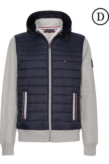Tommy Hilfiger Erkek Gri Mixed Media Hooded Zip Through Sweatshirt Trendyol