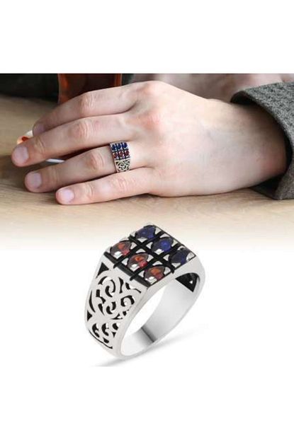 Alis Silver Mavi Kirmizi Zirkon Tasli 925 Ayar Gumus Erkek Yuzuk Trendyol