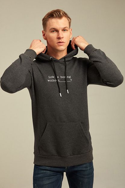 Tarz Cool Erkek Antrasit Life Kapusonlu Kanguru Cepli Uzun Kollu Basic Sweatshirt Trendyol