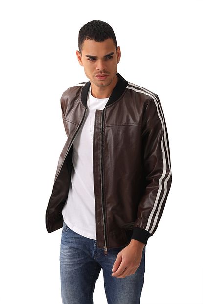 Densmood Erkek Mor Slim Fit Kol Cizgi Detayli Bomber Ceket Trendyol