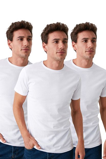 Trendyol Man Beyaz Erkek Basic 3 Lu Tek Renk Paket Slim Fit T Shirt Tmnss19bo0006 Trendyol