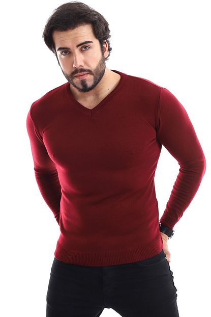 Rodney Erkek Bordo V Yaka Triko Sweatshirt Trendyol
