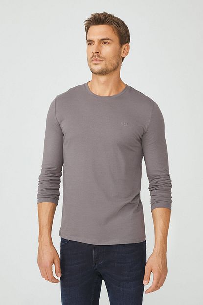 Avva Erkek Antrasit Bisiklet Yaka Duz Uzun Kol T Shirt E001002 Trendyol