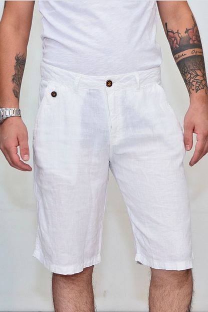 Superfly Erkek Beyaz 20705 Men Linen Short White Keten Sort Trendyol