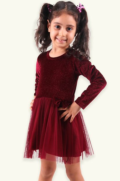 Breeze Kiz Cocuk Kadife Elbise Simli Bordo 3 8 Yas Trendyol