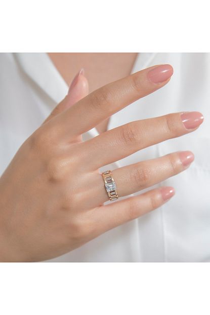 Gianni Diamond 18 Ayar Rose Beyaz Altin Baget Tasli Tasarim Yuzuk Trendyol