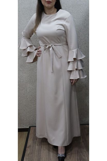 Istanbul Fashion Line Kadin Krem Krem Sik Kolu Firfirli Abiye Trendyol