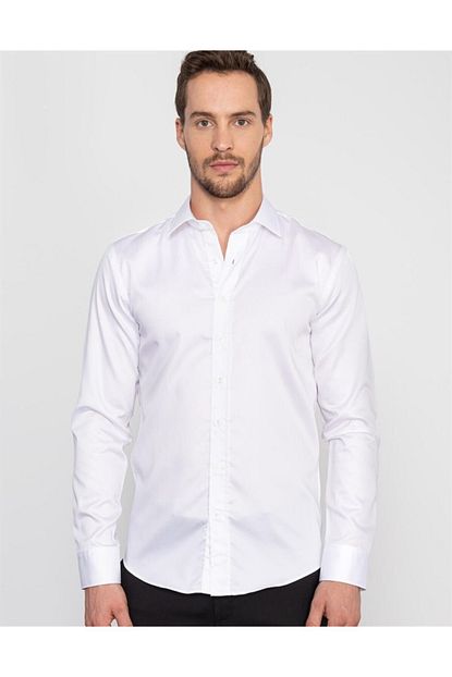 Tudors Erkek Beyaz Slim Fit 100 Pamuk Gomlek Trendyol