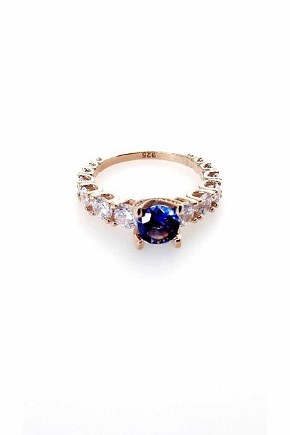 Necati Gun Pirtlanta Modeli Kok Safir Tasli Rose Gold Kaplama Gumus Yuzuk Trendyol