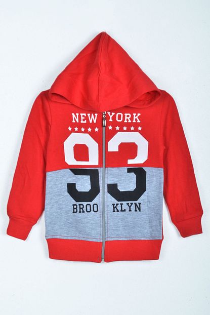 Macca Boy Erkek Cocuk Kirmizi Kapusonlu Fermuarli Sweatshirt Trendyol