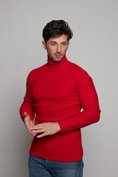 Modzigo Unisex Kirmizi Balikci Yaka Kazak Trendyol