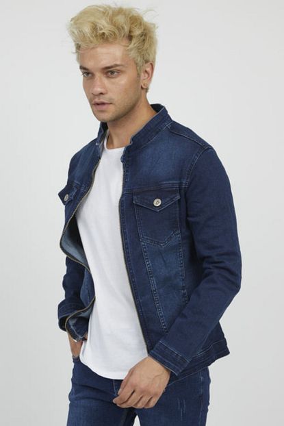 Damga Jeans Erkek Lacivert Fermuarli Kot Ceket Riklali Trendyol