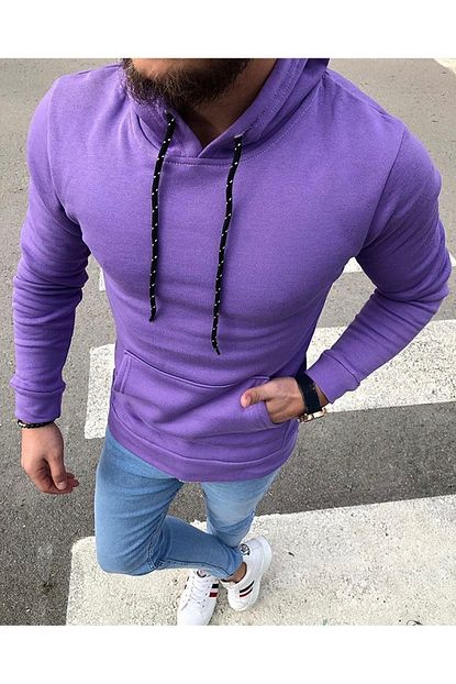 Trendlike Erkek Mor Kapsonlu Sweatshirt Trendyol