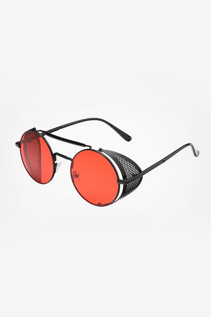 Hane14 Retro Steampunk Siyah Metal Cerceveli Yuvarlak Unisex Gunes Gozlugu Kirmizi Trendyol