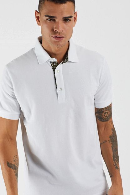 Tbasic Erkek Beyaz Sal Desen Polo Yaka Tisort Trendyol